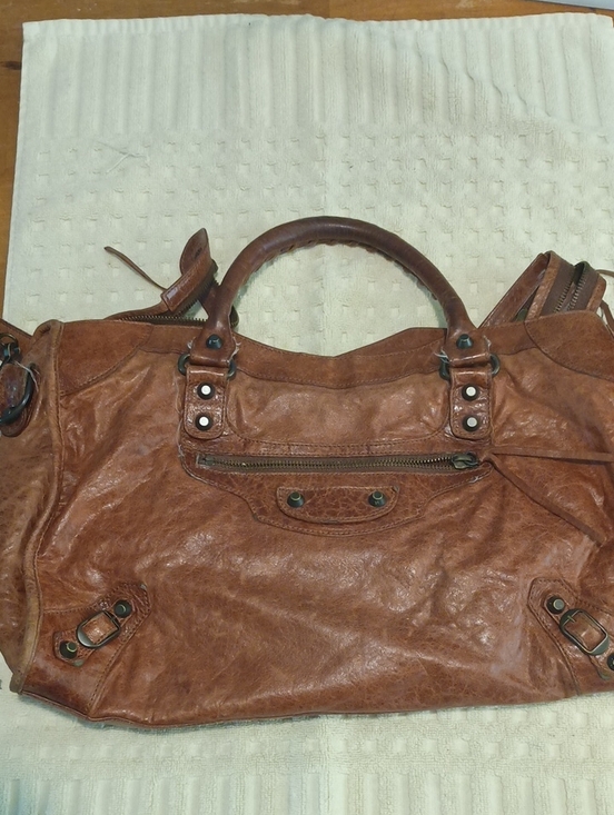 Balenciaga Handbags - Balenciaga Brown Distressed Leather Shoulder Bag